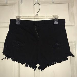 Black Denim Ripped Shorts